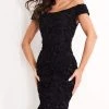 Jovani - 04763 Off-Shoulder Textured Lace Sheath Knee-Length Dress