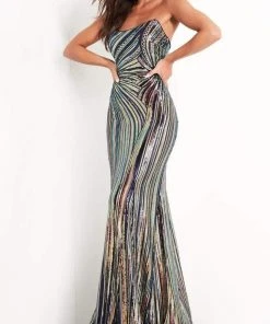 Jovani - 04810 Strapless Geometric Sequined Dress