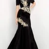 Jovani - 04814 Short Sleeve Off Shoulder Embroidered Trumpet Dress