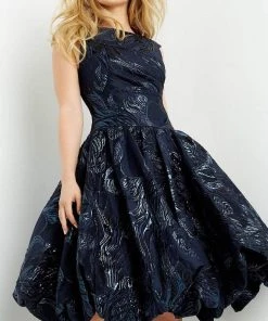Jovani - 05016 Ruched Brocade Bubble Dress