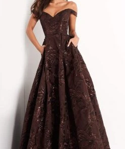 Jovani - 05017 Embellished Off Shoulder Gown With Pockets