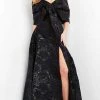 Jovani - 05019 Off Shoulder Jacquard High Slit Gown
