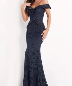 Jovani - 05059 Embellished Lace Off Shoulder Sheath Dress