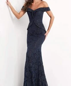 Jovani - 05059 Embellished Lace Off Shoulder Sheath Dress