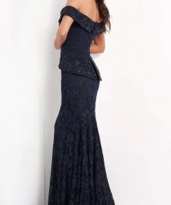 Jovani - 05059 Embellished Lace Off Shoulder Sheath Dress
