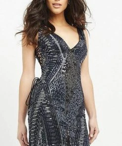 Jovani - 05070 V Neck Side Lace Tie Sheath Dress