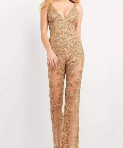 Jovani - 05136 Beaded Sheer Jumpsuit