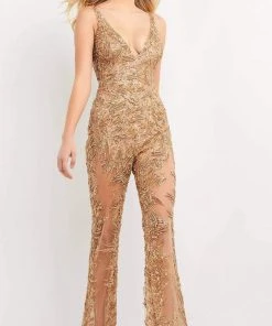 Jovani - 05136 Beaded Sheer Jumpsuit