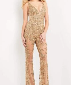 Jovani - 05136 Beaded Sheer Jumpsuit