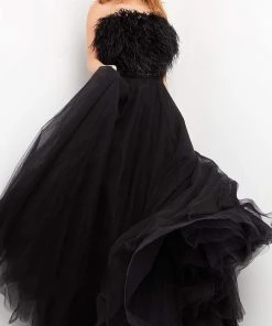 Jovani - 05624 Strapless Feather Fringed A-Line Dress