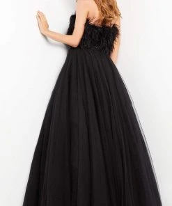 Jovani - 05624 Strapless Feather Fringed A-Line Dress