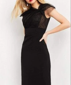 Jovani - 05674 Asymmetric Lace High Waist Dress