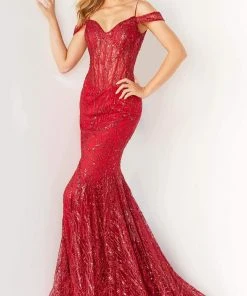 Jovani - 05838 Off Shoulder Glitter Mermaid Gown