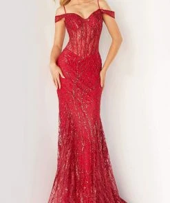 Jovani - 05838 Off Shoulder Glitter Mermaid Gown