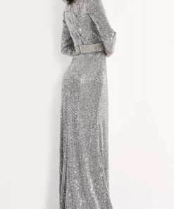 Jovani - 05946 Sequin Plunging V Neck Long Sleeves Dress