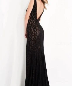 Jovani 06097 - Plunging V-Neck Lace Prom Gown