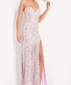 Jovani - 06109 Floral Appliques Sequin Embellished High Slit Gown