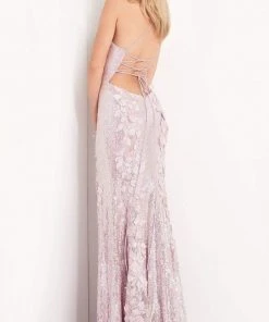 Jovani - 06109 Floral Appliques Sequin Embellished High Slit Gown