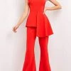 Jovani - 06163 Asymmetric Peplum Bell Bottom Suit