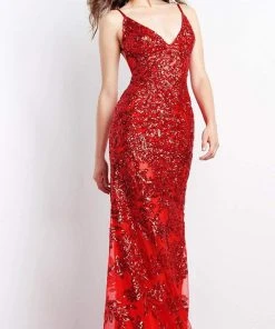 Jovani - 06203 Embellished V-Neck Backless Sheath Dress