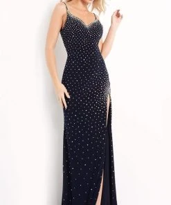 Jovani - 06216 Rhinestone Beaded V-Neck High Slit Evening Gown 7 Jovani - 06216 Rhinestone Beaded V-Neck High Slit Evening Gown