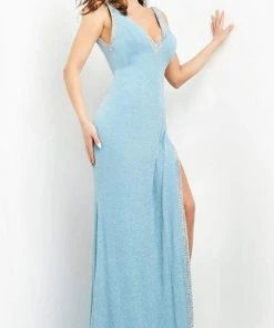 Jovani - 06276 Jewel-Trimmed High Slit Sheath Gown