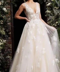 Jovani - 06286 Sheer Floral Applique Bodice Tulle Ballgown