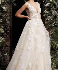 Jovani - 06286 Sheer Floral Applique Bodice Tulle Ballgown