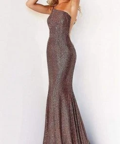 Jovani - 06333 Asymmetric Shiny Trumpet Gown