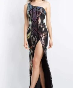 Jovani - 06417 Geometric Multi-Color Sequin Gown