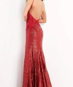 Jovani - 06426 Plunging Neckline Floral Appliques Sequin Gown 6 Jovani - 06426 Plunging Neckline Floral Appliques Sequin Gown