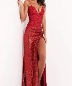 Jovani - 06426 Plunging Neckline Floral Appliques Sequin Gown 7 Jovani - 06426 Plunging Neckline Floral Appliques Sequin Gown