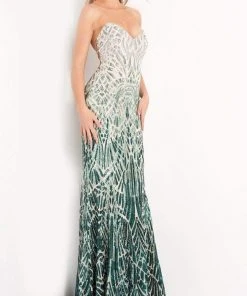 Jovani - 06459 Two Tone Sequined Strapless Sheath Dress