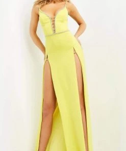 Jovani - 06557 Embellished Deep V-Neck A-line Gown Slits 10 Jovani - 06557 Embellished Deep V-Neck A-line Gown Slits