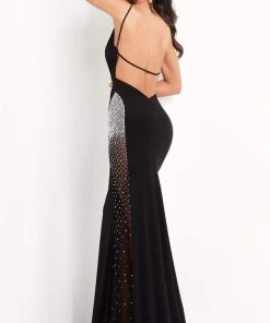 Jovani - 06566 Deep V Neck Embellished Sheath Dress