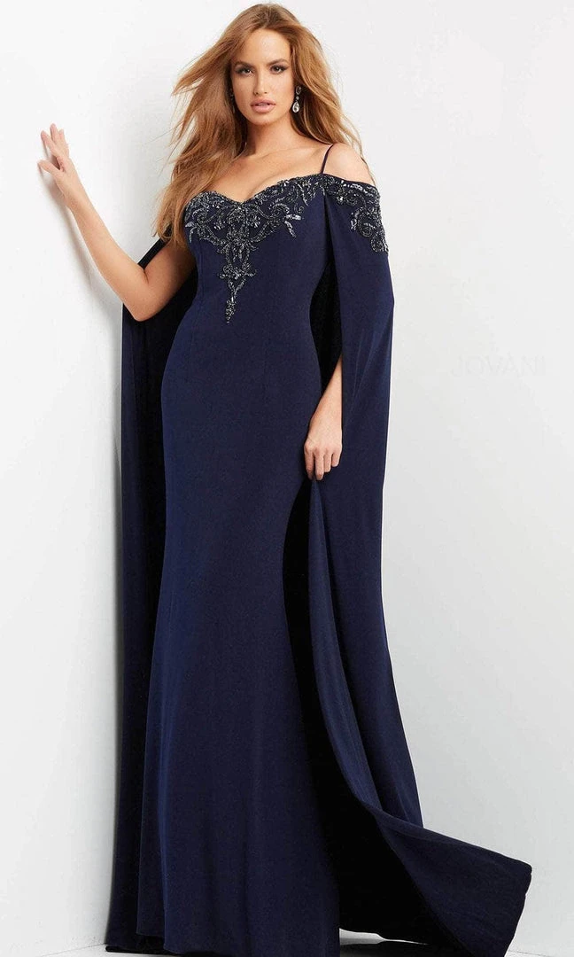 Jovani 06631 - Long Cape Embellished Evening Gown 3 Jovani 06631 - Long Cape Embellished Evening Gown