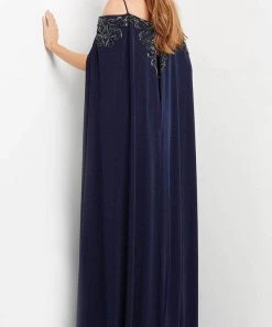Jovani 06631 - Long Cape Embellished Evening Gown 6 Jovani 06631 - Long Cape Embellished Evening Gown