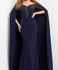 Jovani 06631 - Long Cape Embellished Evening Gown 7 Jovani 06631 - Long Cape Embellished Evening Gown