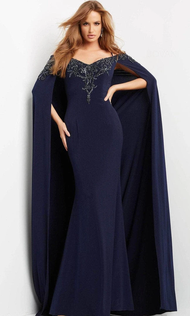 Jovani 06631 - Long Cape Embellished Evening Gown 5 Jovani 06631 - Long Cape Embellished Evening Gown