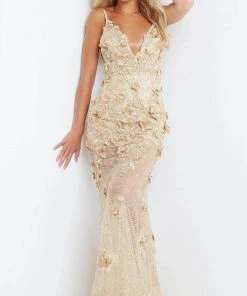 Jovani 06648 - V-Neck Embroidered Prom Dress