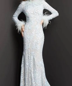 Jovani 06662 - Feather Trimmed Lace Evening Dress 9 Jovani 06662 - Feather Trimmed Lace Evening Dress