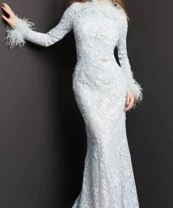 Jovani 06662 - Feather Trimmed Lace Evening Dress 8 Jovani 06662 - Feather Trimmed Lace Evening Dress