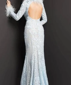 Jovani 06662 - Feather Trimmed Lace Evening Dress 7 Jovani 06662 - Feather Trimmed Lace Evening Dress
