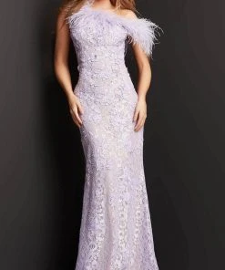 Jovani 06663 - Feathered Asymmetrical Lace Evening Dress 8 Jovani 06663 - Feathered Asymmetrical Lace Evening Dress