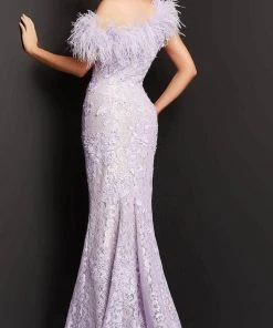 Jovani 06663 - Feathered Asymmetrical Lace Evening Dress 9 Jovani 06663 - Feathered Asymmetrical Lace Evening Dress