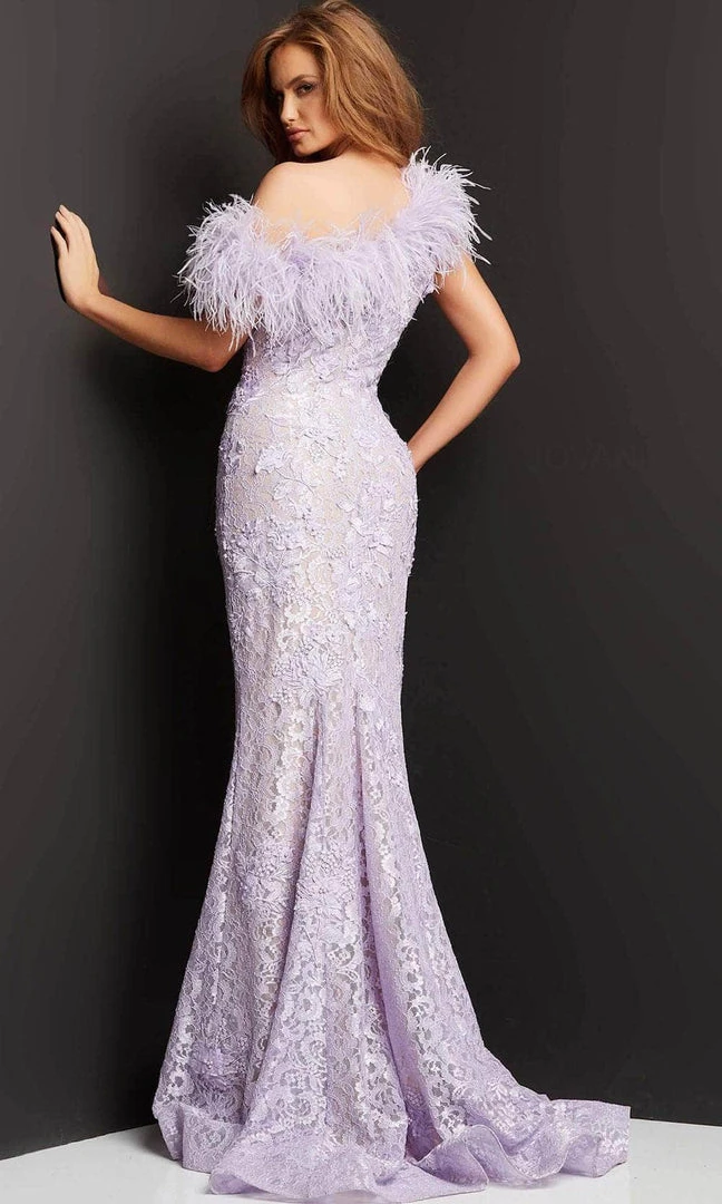 Jovani 06663 - Feathered Asymmetrical Lace Evening Dress 5 Jovani 06663 - Feathered Asymmetrical Lace Evening Dress
