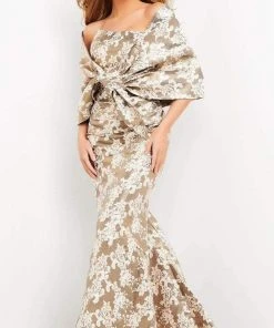 Jovani - 06760 Shawl Draped Floral Mermaid Dress