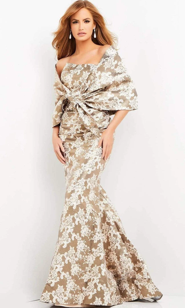 Jovani - 06760 Shawl Draped Floral Mermaid Dress 3 Jovani - 06760 Shawl Draped Floral Mermaid Dress