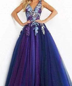 Jovani - 06807 Gradient Floral Embroidered A-line Gown