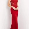 Jovani - 06825 Square Neck Lace Sheath Evening Gown